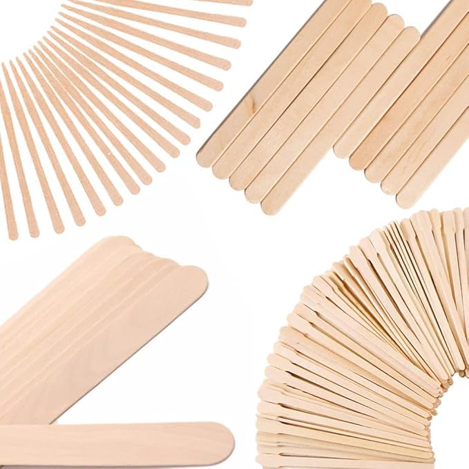 Mibly 4 Style 200 Assorted Wooden Wax Sticks - for Body Legs Face and Small Medium Large Sizes Eyebrow Waxing Applicator Spatulas for Hair Removal